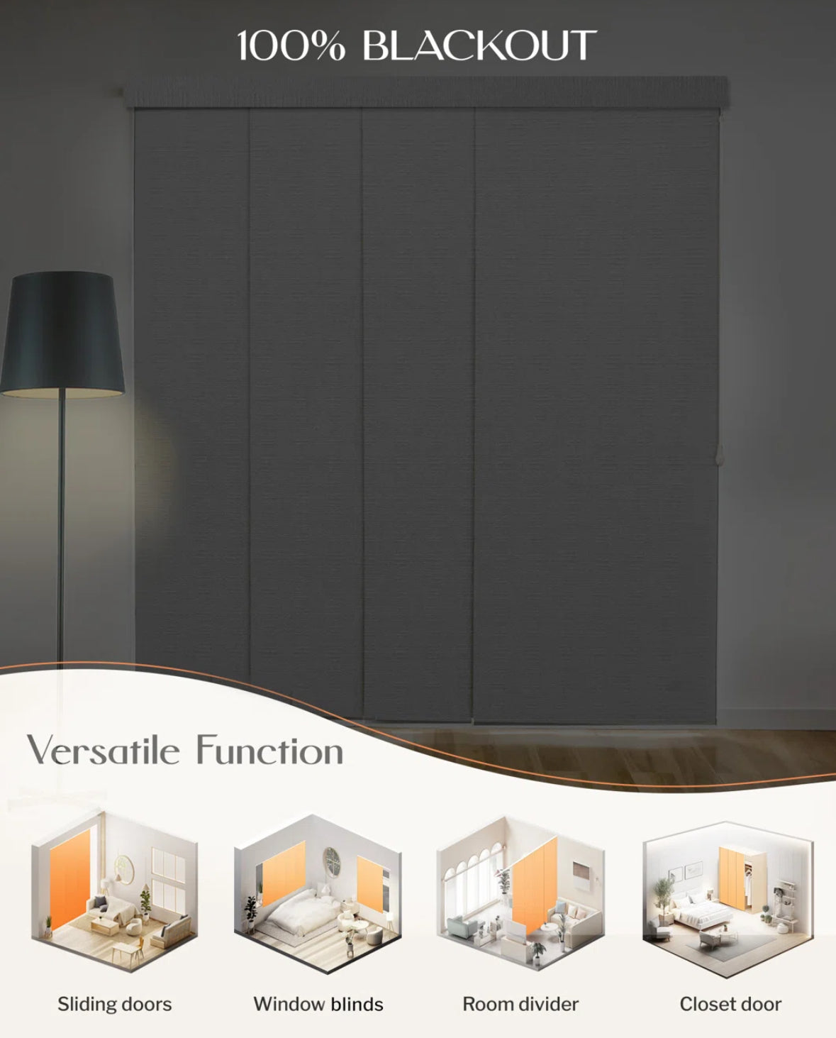 Blind - 4-panel Adjustable Panel Track Blinds Blackout ＆ Light Filtering Vertical Blinds - WF9.25.25