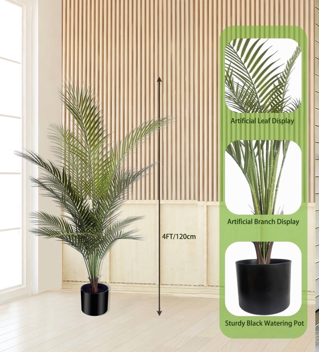 Faux Plant - 4ft Artificial Palm Tree with Black Pots