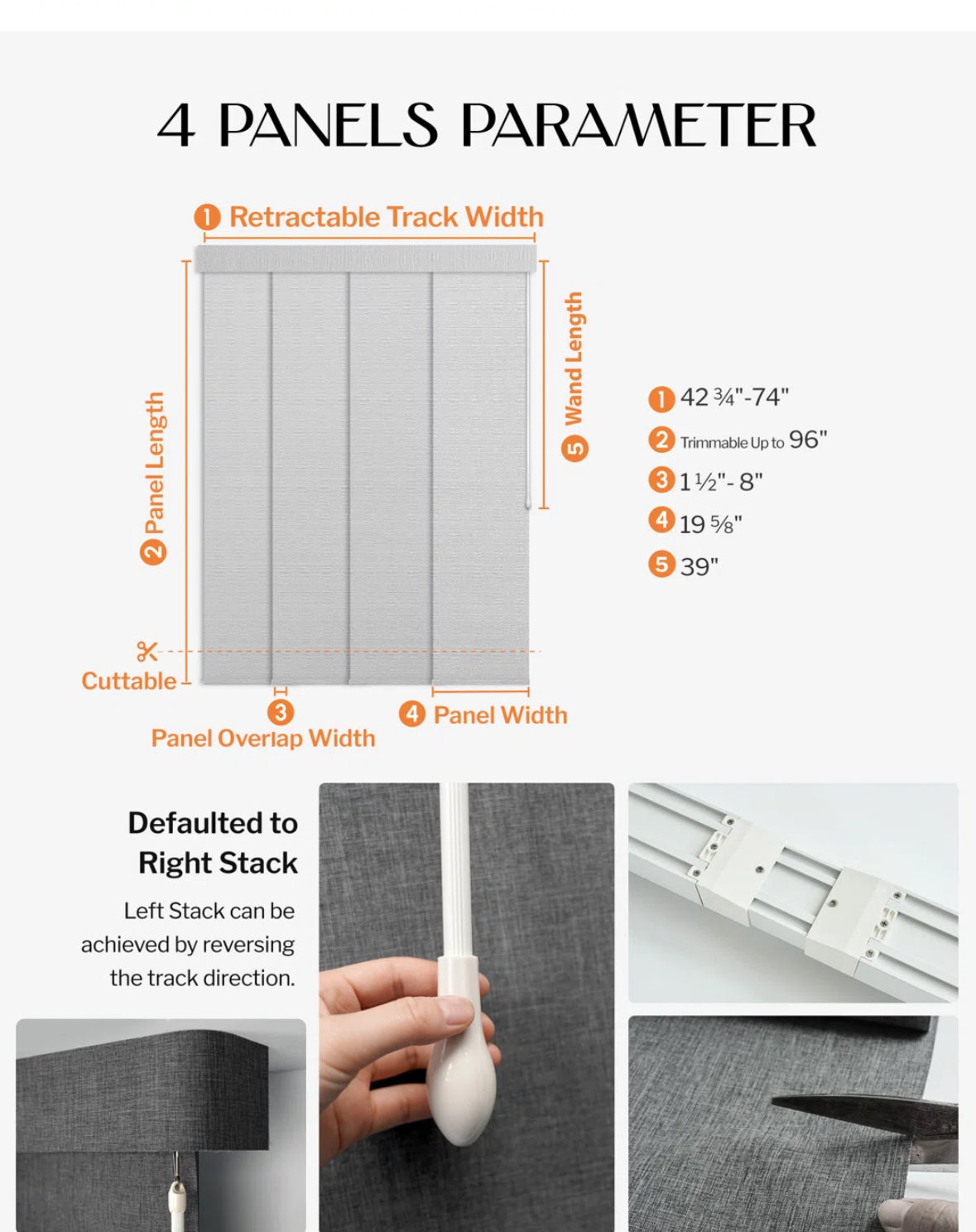 Blind - 4-panel Adjustable Panel Track Blinds Blackout ＆ Light Filtering Vertical Blinds - WF9.25.25