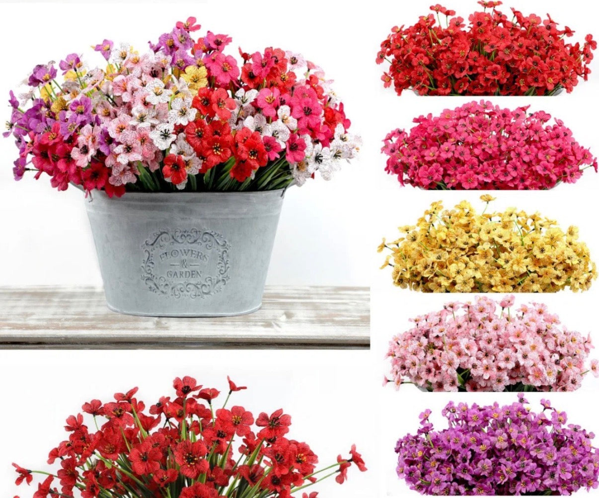 Faux Plant - 12 Bundles UV Resistant Colorful Flowers