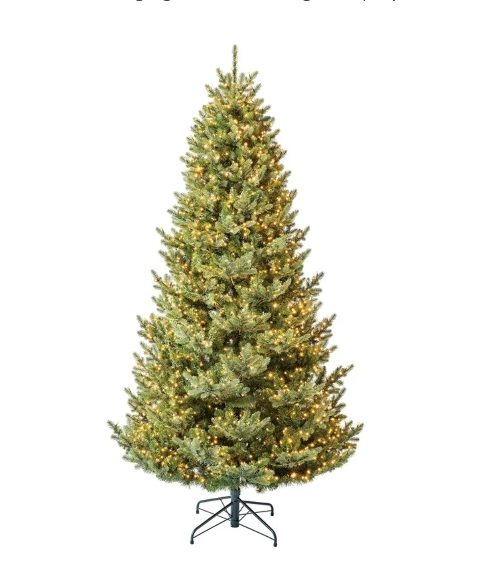 Christmas Tree - 7.5' Pre-Lit Grand Spruce Green Artificial Christmas Tree with 2250 LumaDazzle Color-Changing Twinkle LED Lights, by My Texas House - WM11.25.25