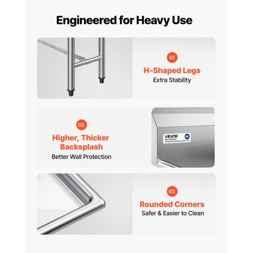 Sink - VEVOR 3 Compartment Sink, 18-Gauge 304 Stainless Steel, 10" x 14" x 10" Bowl Size, 3 Bay Commercial Kitchen Prep & Utility Sink with 2 Drainboards and Backsplash for Restaurant, Food Truck & Home Use