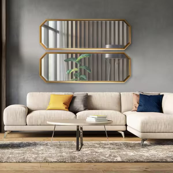 Mirror - Calter 48 in. x 17 in. Classic Octagon Framed Gold Wall Accent Mirror