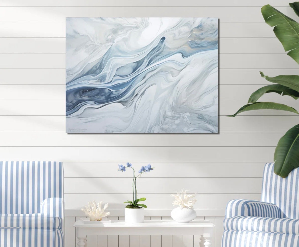 Canvas Art  - 44” x 34” Grey & Blue Glacier Charm Liquid Art