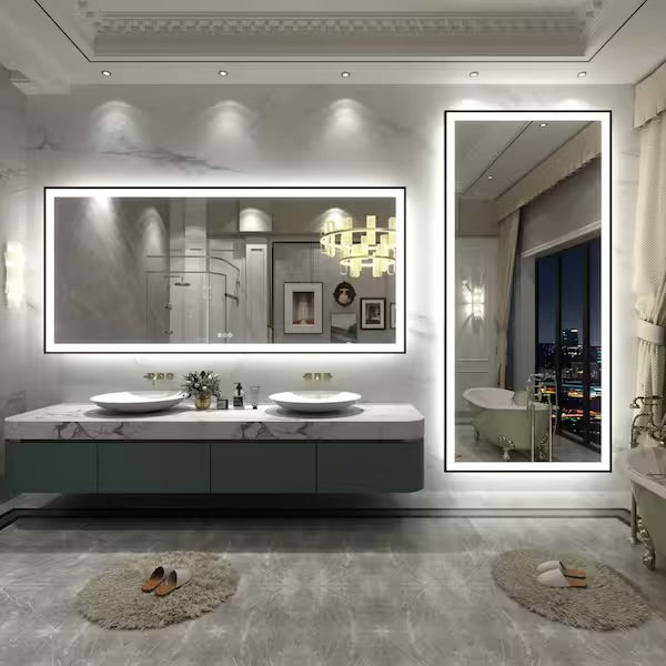 Mirror - 77 in.W x 36 in.H Rectangular Framed UL Certified Front and Back LED Anti-Fog Tempered Glass Wall Bathroom Vanity Mirror