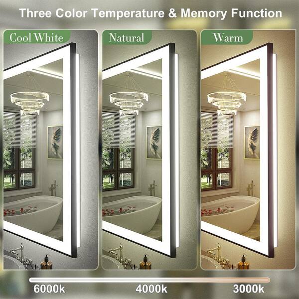 Mirror - 77 in.W x 36 in.H Rectangular Framed UL Certified Front and Back LED Anti-Fog Tempered Glass Wall Bathroom Vanity Mirror