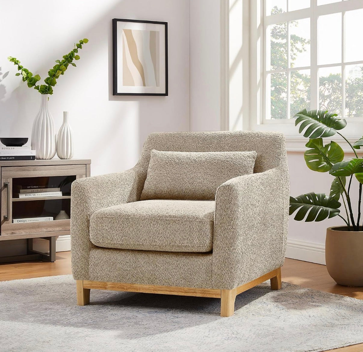 Chair - Accent Chairs for Living Room, Sherpa Oversize Accent Chair with Thick Cushion 31 Inch Comfy Chair