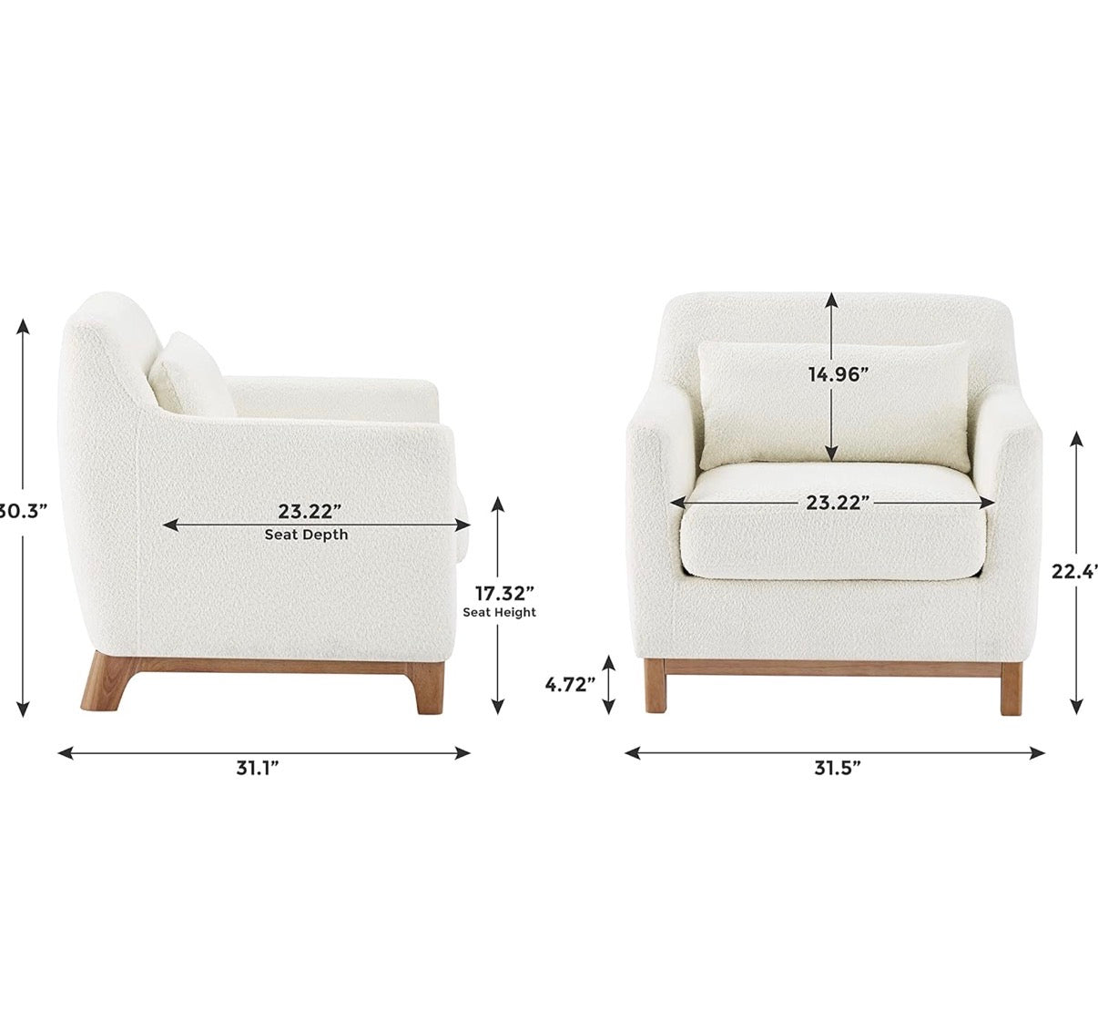 Chair - Accent Chairs for Living Room, Sherpa Oversize Accent Chair with Thick Cushion 31 Inch Comfy Chair