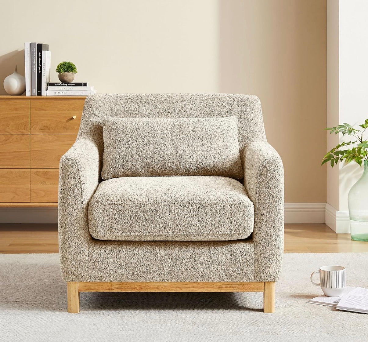 Chair - Accent Chairs for Living Room, Sherpa Oversize Accent Chair with Thick Cushion 31 Inch Comfy Chair