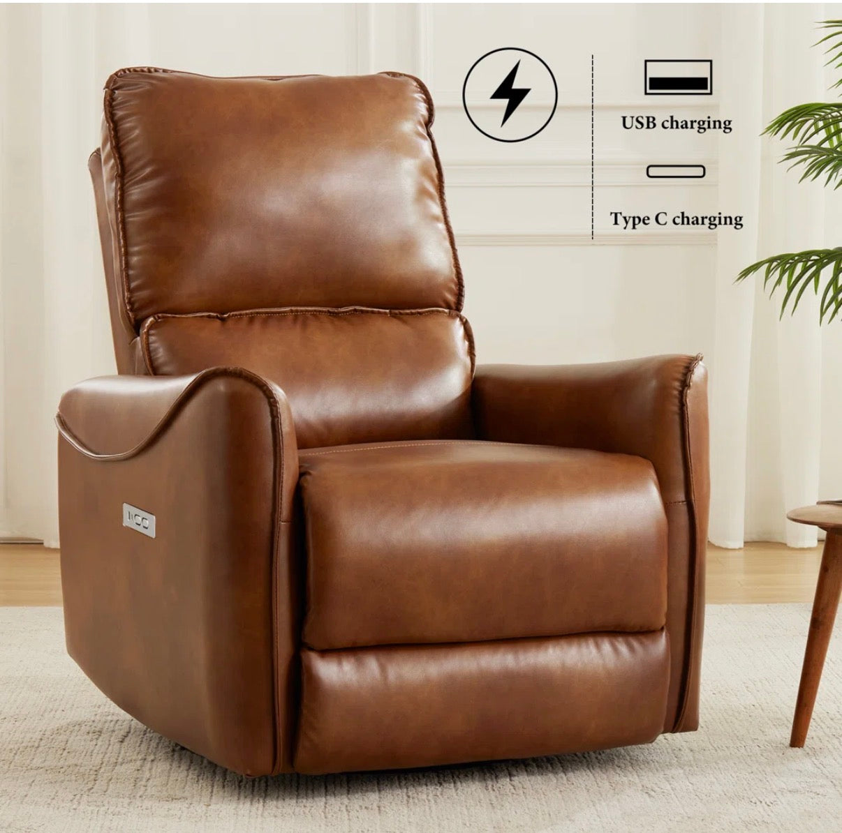 Recliner - Hjalti 32.3” Wide Power Recliner PU Leather 270 Swivel, Rocker Recliner