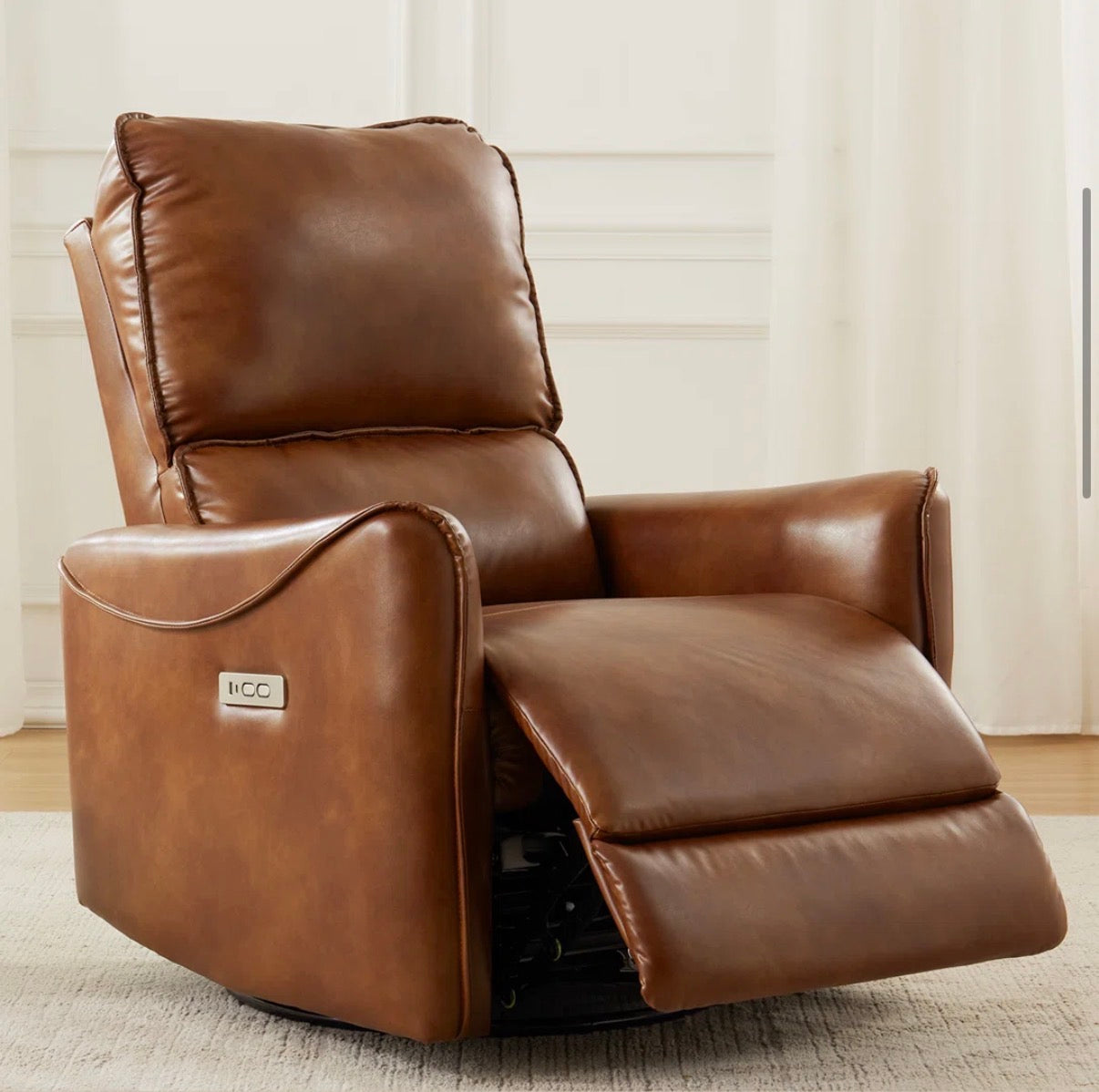 Recliner - Hjalti 32.3” Wide Power Recliner PU Leather 270 Swivel, Rocker Recliner