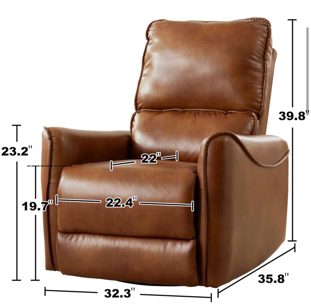 Recliner - Hjalti 32.3” Wide Power Recliner PU Leather 270 Swivel, Rocker Recliner