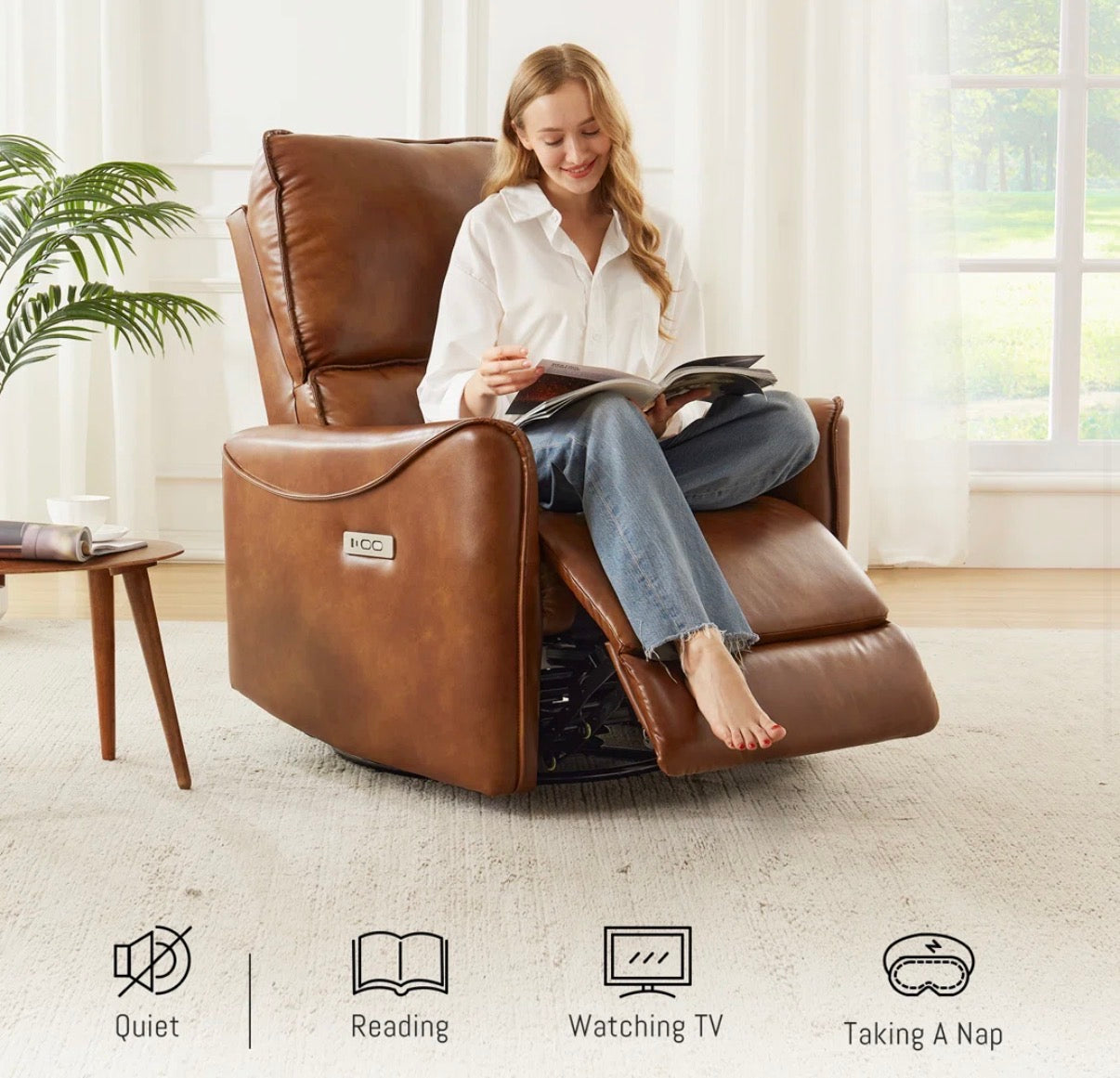 Recliner - Hjalti 32.3” Wide Power Recliner PU Leather 270 Swivel, Rocker Recliner