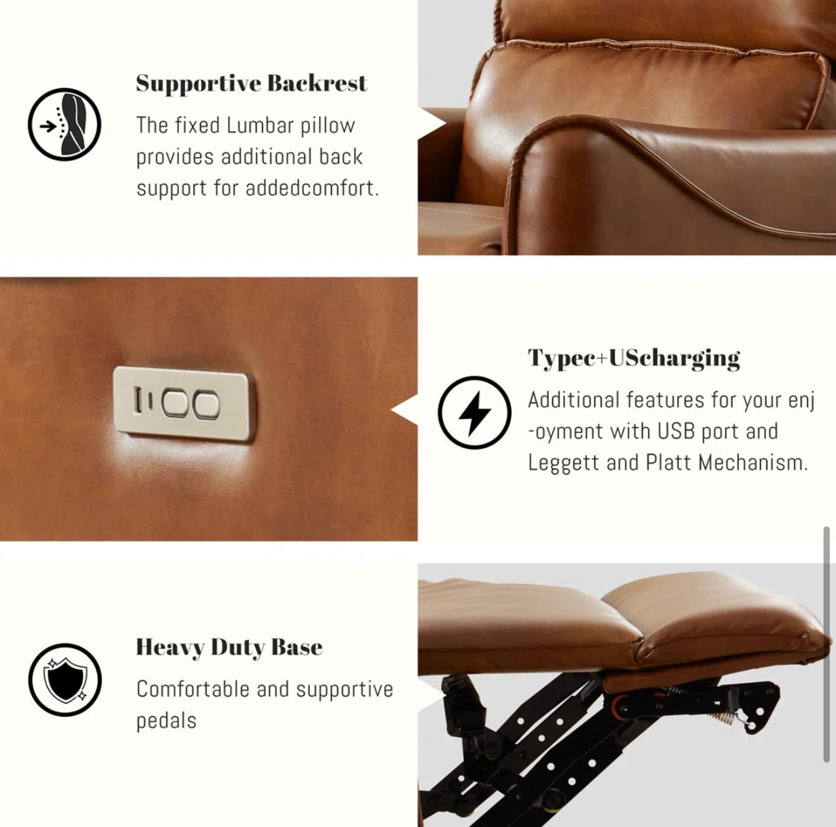 Recliner - Hjalti 32.3” Wide Power Recliner PU Leather 270 Swivel, Rocker Recliner