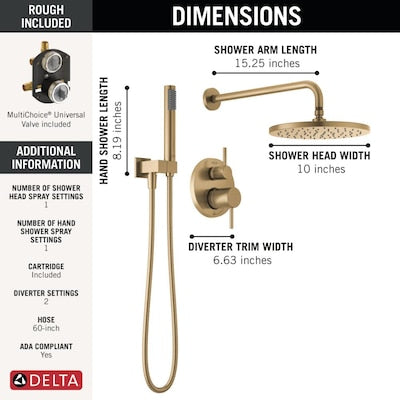 Shower System - Delta Modern Raincan Shower System Champagne Bronze 2-handle Single function 10-in Round Shower Faucet ( Valve Included )