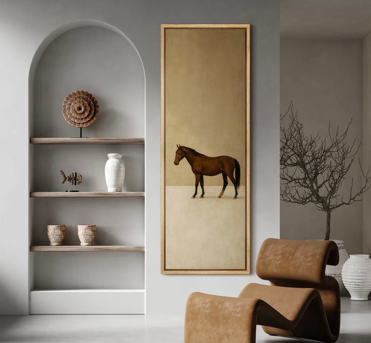 Framed Canvas - 60” x 20” Brown Horse Minimal Equestrian Art