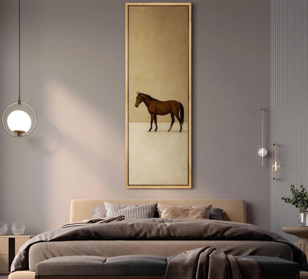 Framed Canvas - 60” x 20” Brown Horse Minimal Equestrian Art