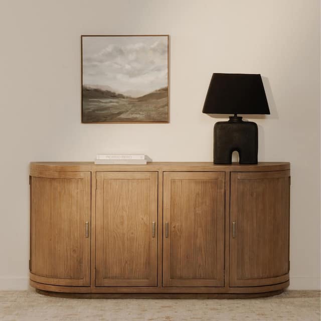 Sideboard/Buffet - Cameron Natural Reclaimed Pine Wood Buffet with Curved Doors and Recessed Base
