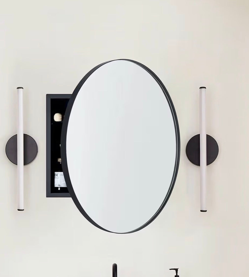 Mirror - 30 in. W x 30 in. H Surface Mount Round Circle Bathroom Metal Framed Medicine Cabinet with Mirror in Matt Black