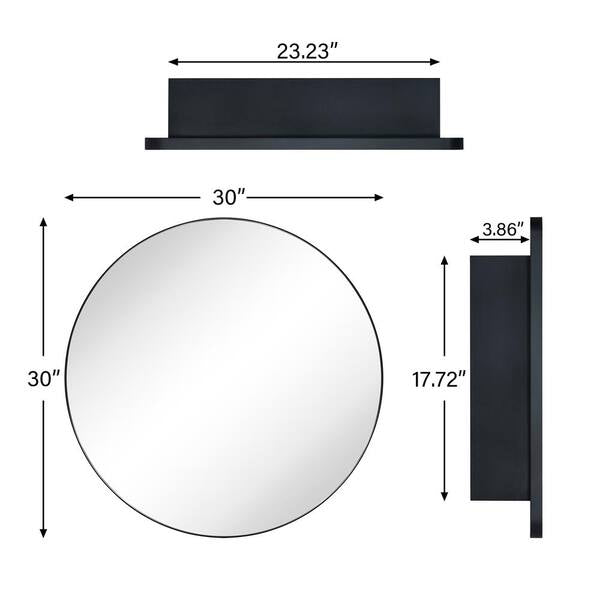 Mirror - 30 in. W x 30 in. H Surface Mount Round Circle Bathroom Metal Framed Medicine Cabinet with Mirror in Matt Black