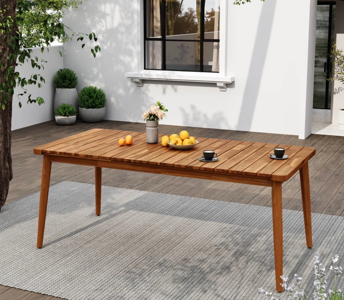 Outdoor Table - 59" x 35" Solid Acacia Wood Rectangular Slatted Table