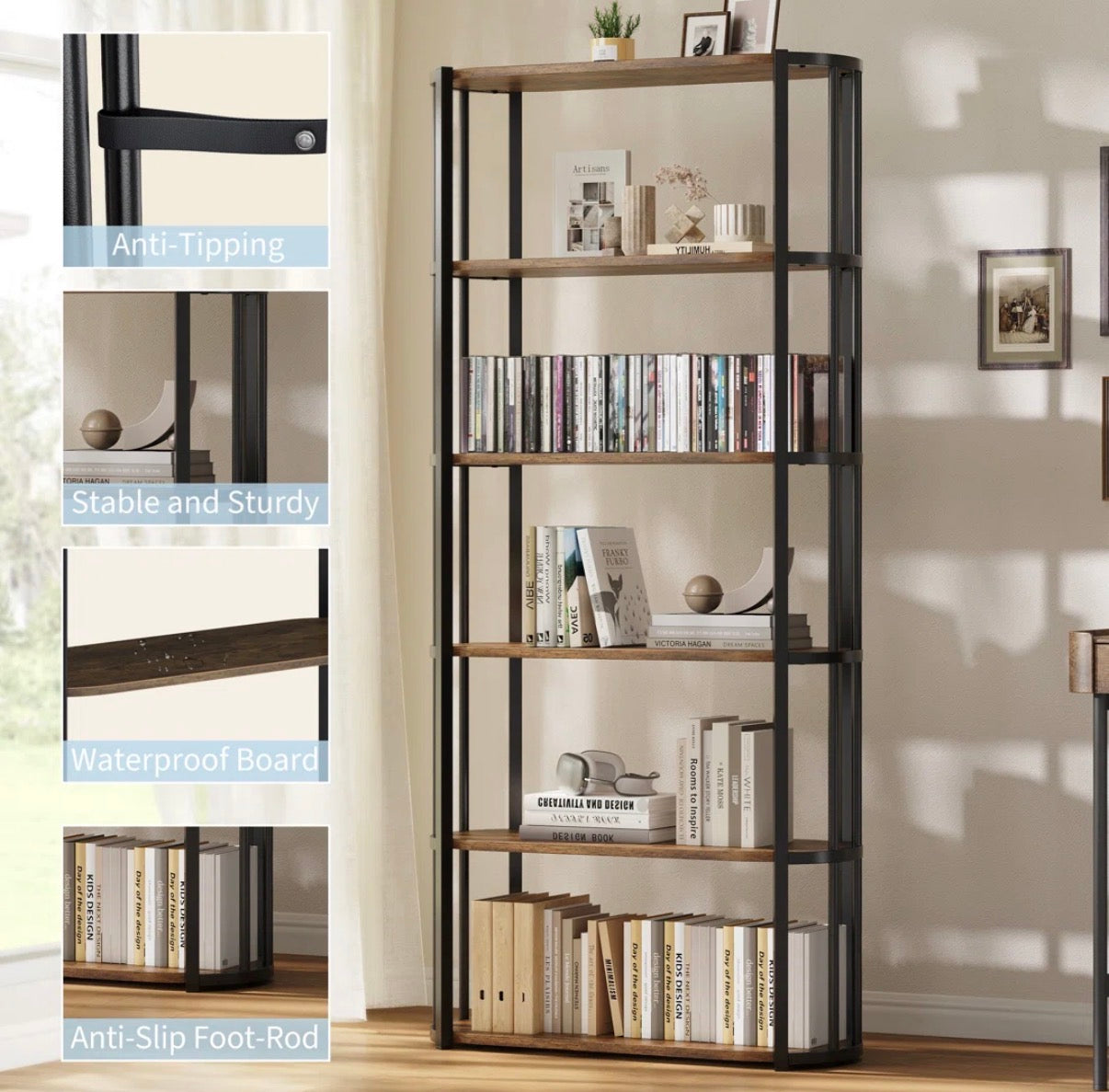 Bookcase - 6 Tier Industrial Bookcase