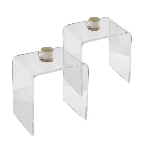 End Table/Nightstand - Set of 2 VEVOR Acrylic End Table, C-Shaped Lucite Side Tables, Clear Acrylic Side Table