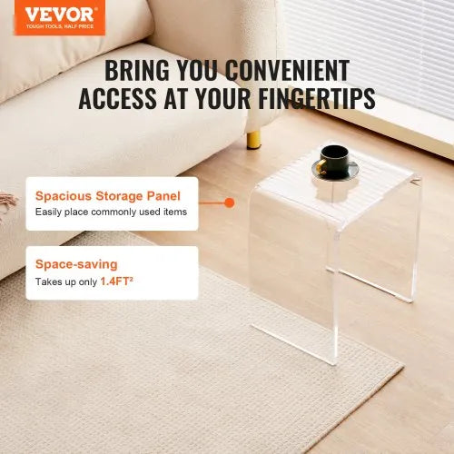 End Table/Nightstand - Set of 2 VEVOR Acrylic End Table, C-Shaped Lucite Side Tables, Clear Acrylic Side Table
