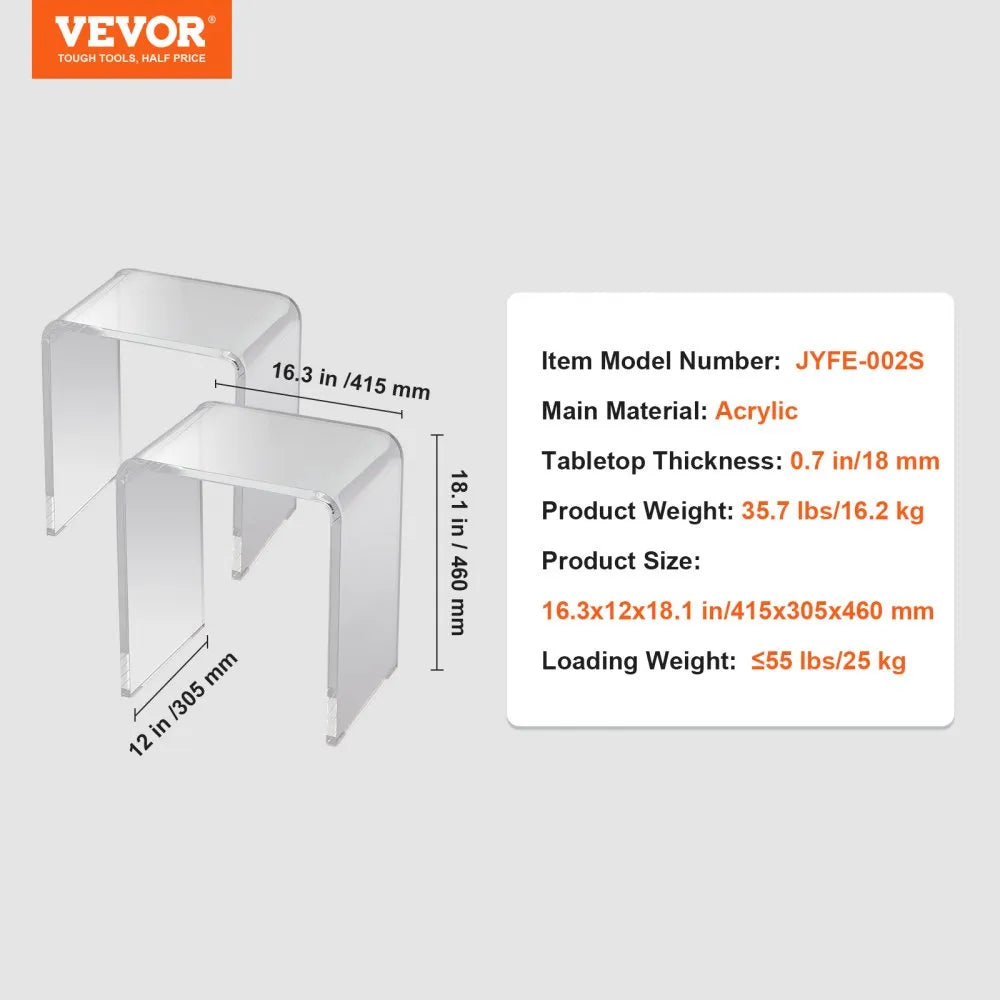 End Table/Nightstand - Set of 2 VEVOR Acrylic End Table, C-Shaped Lucite Side Tables, Clear Acrylic Side Table