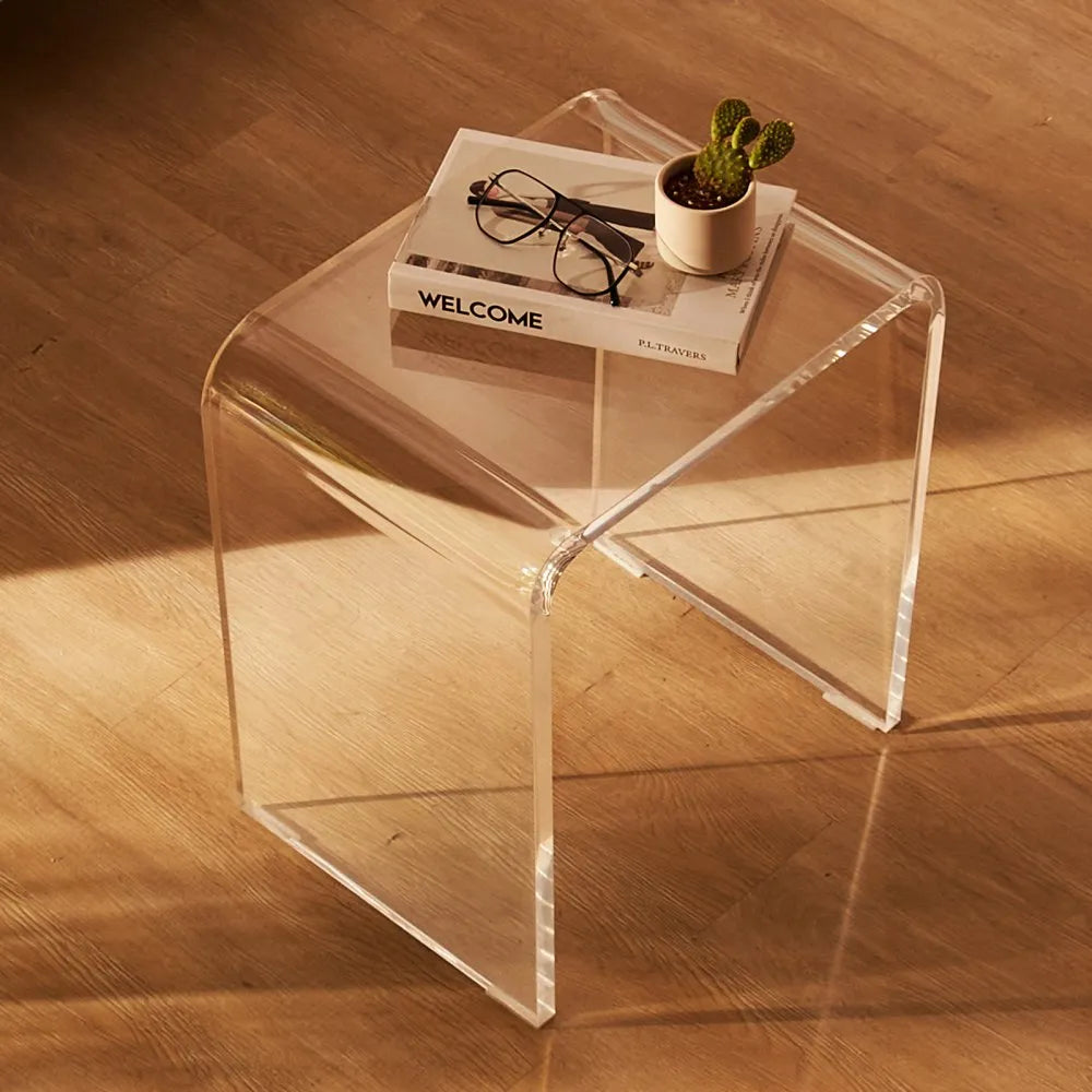 End Table/Nightstand - Set of 2 VEVOR Acrylic End Table, C-Shaped Lucite Side Tables, Clear Acrylic Side Table