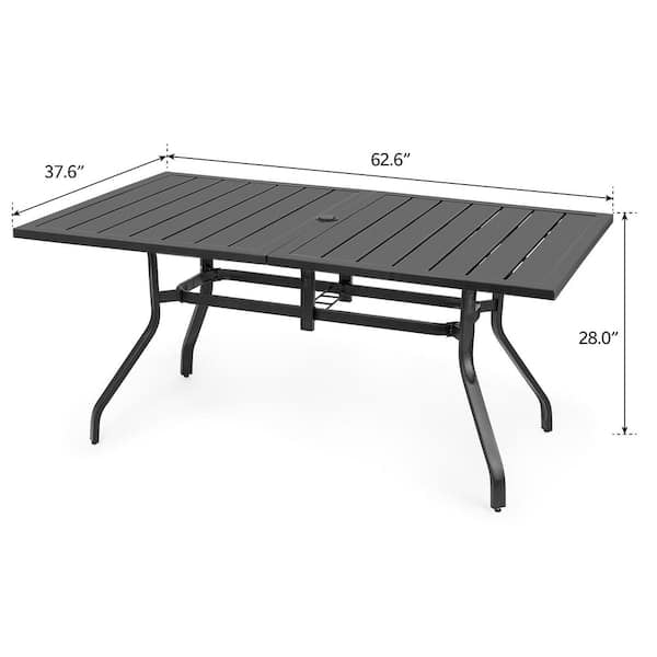 Outdoor Table - 6-Person Outdoor Patio Dining Table with Umbrella Hole Rectangular Patio Furniture Table for Garden and Deck, Black