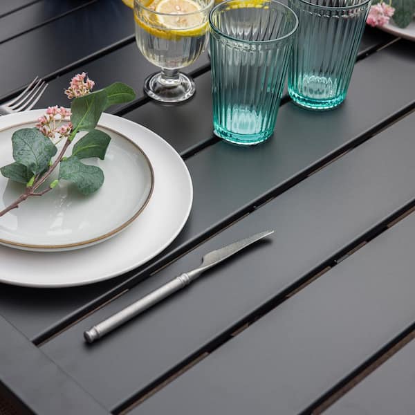 Outdoor Table - 6-Person Outdoor Patio Dining Table with Umbrella Hole Rectangular Patio Furniture Table for Garden and Deck, Black