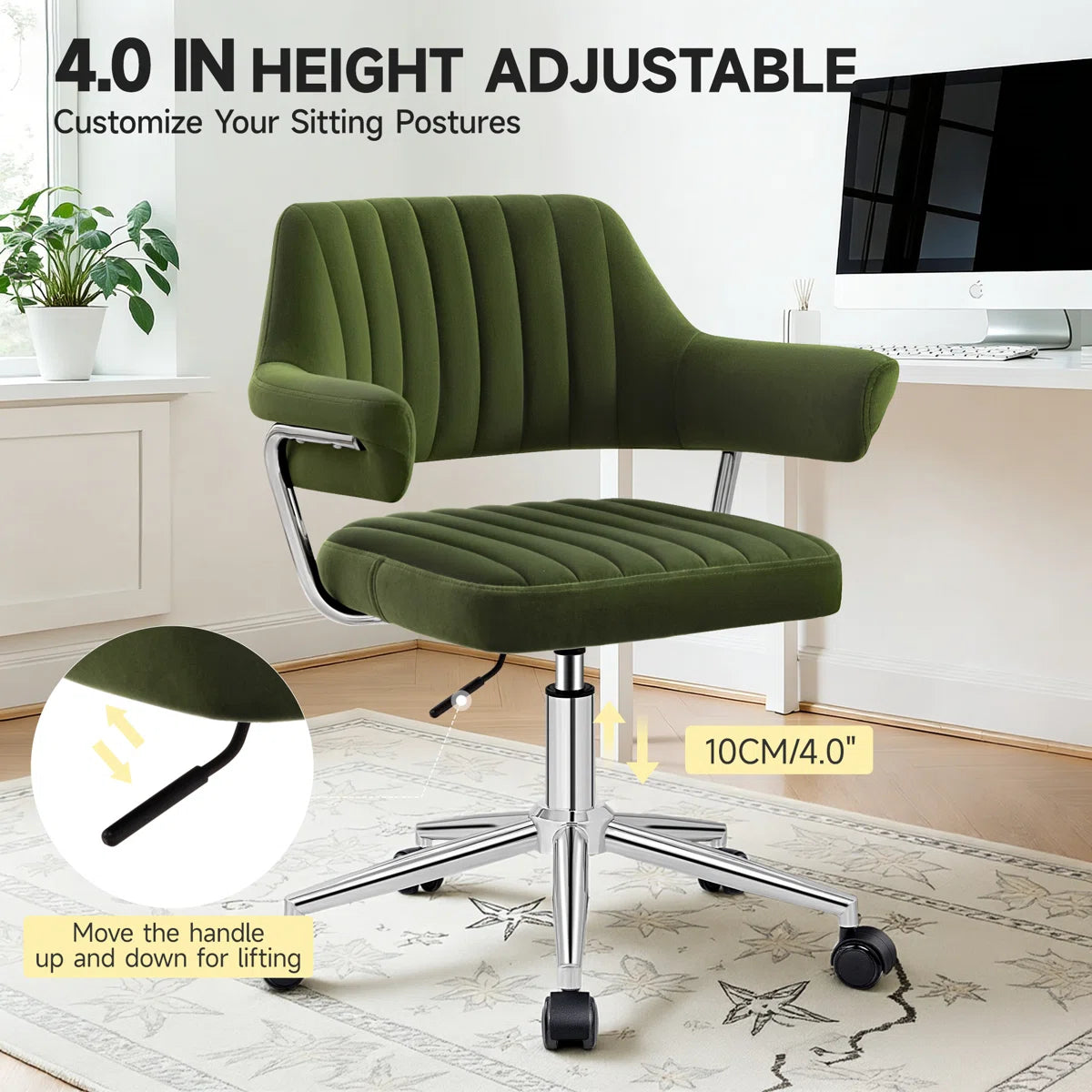 Office Chair - Chandler Green Velvet Upholstered Easy 3-Step Installation Desk Office Chair for home office