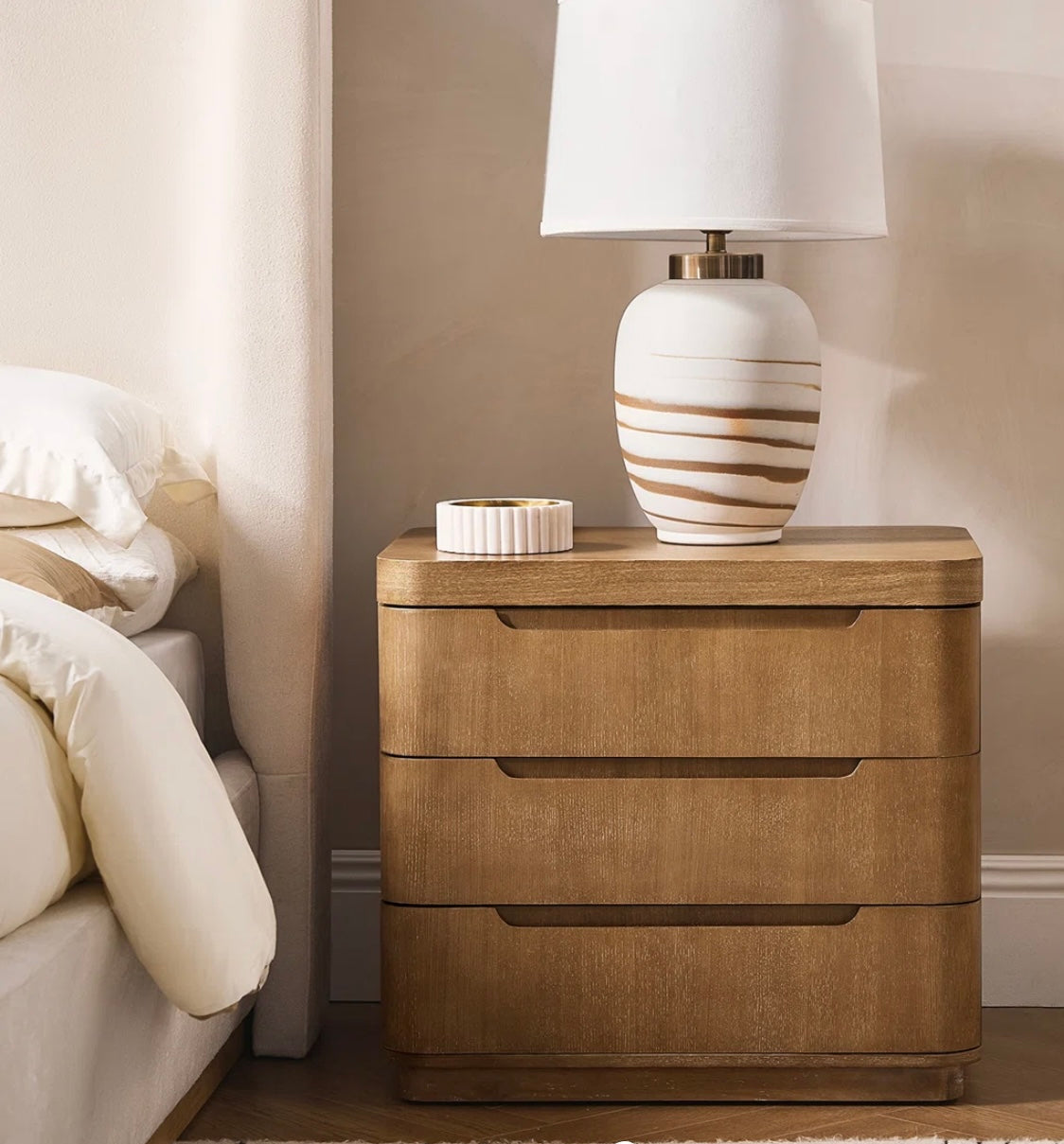 Nightstand - Waynesville Modern 25''W 3-Drawer Nightstand with Hidden Storage Compartment and Charging Station - WF12.4.25