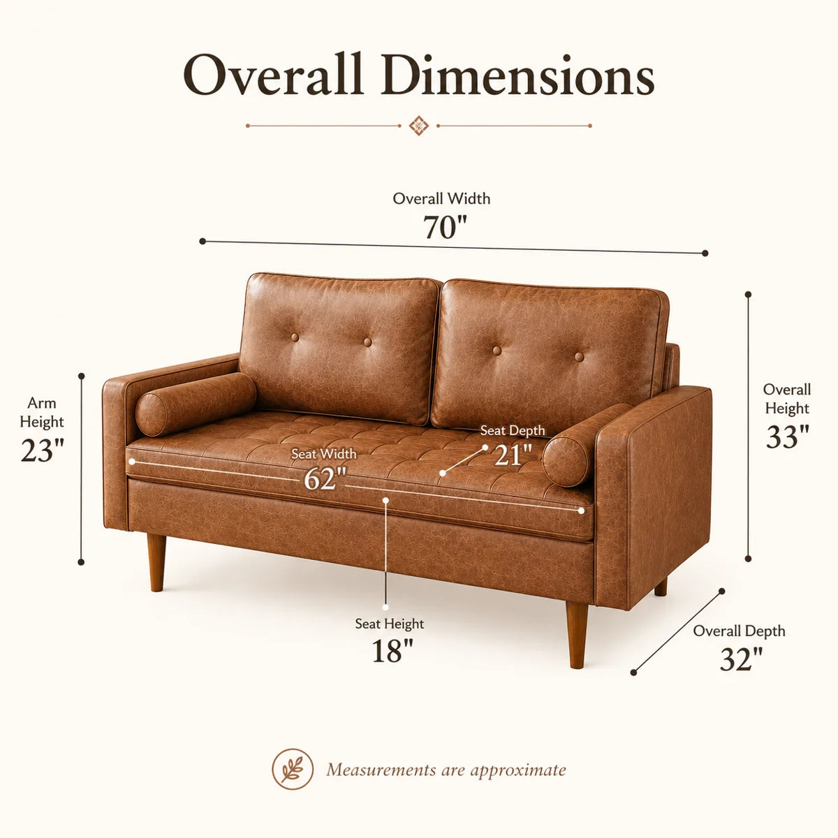 Sofa - Aisha 69.7'' Faux Leather Sofa