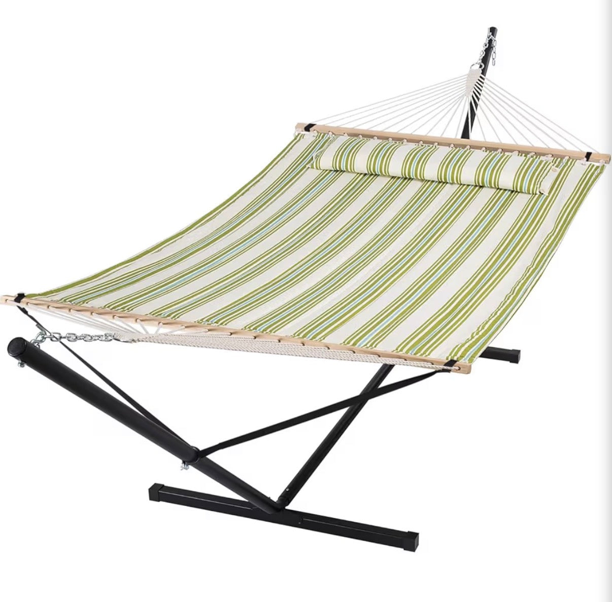 Hammock - Portable Double Hammock with Stand, 475 lbs Capacity, Heavy Duty Two Person Hammock with Stand Included, Green Stripe