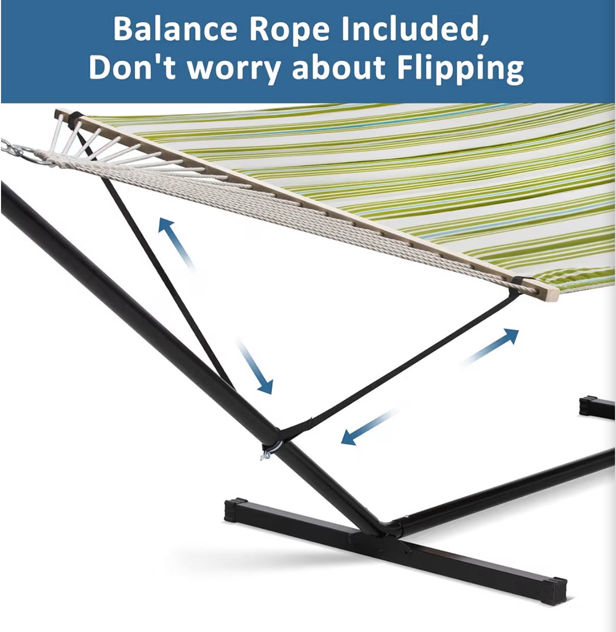 Hammock - Portable Double Hammock with Stand, 475 lbs Capacity, Heavy Duty Two Person Hammock with Stand Included, Green Stripe