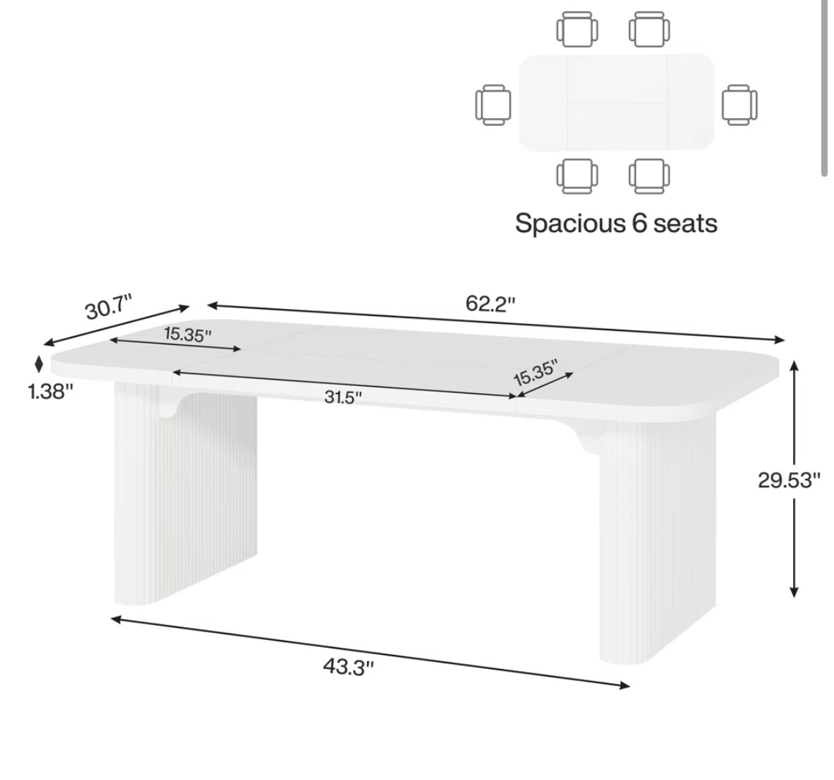 Conference Table - Modern Design with Fluted Base White - WF10-16.25