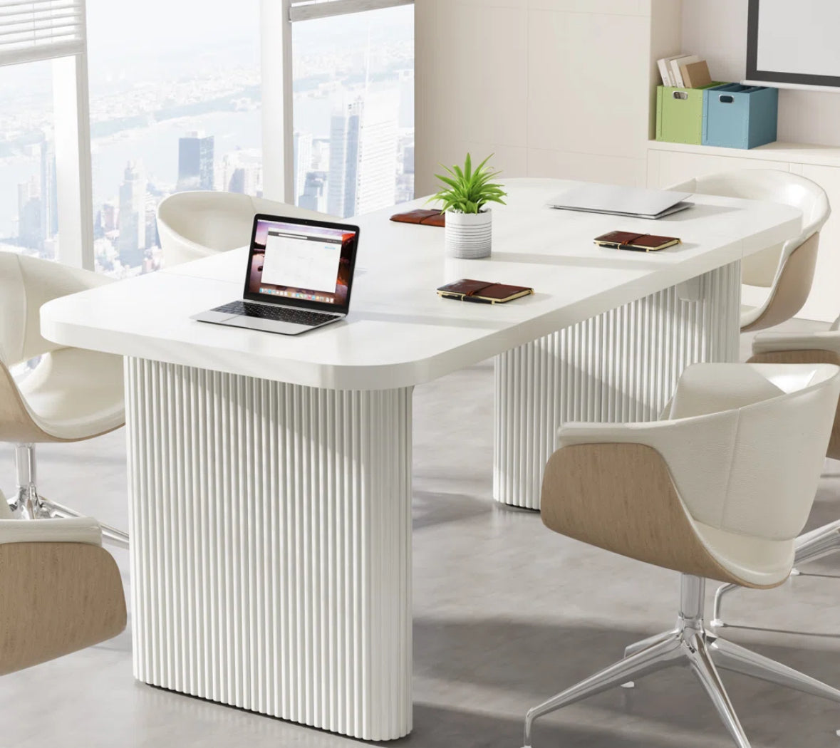 Conference Table - Modern Design with Fluted Base White - WF10-16.25