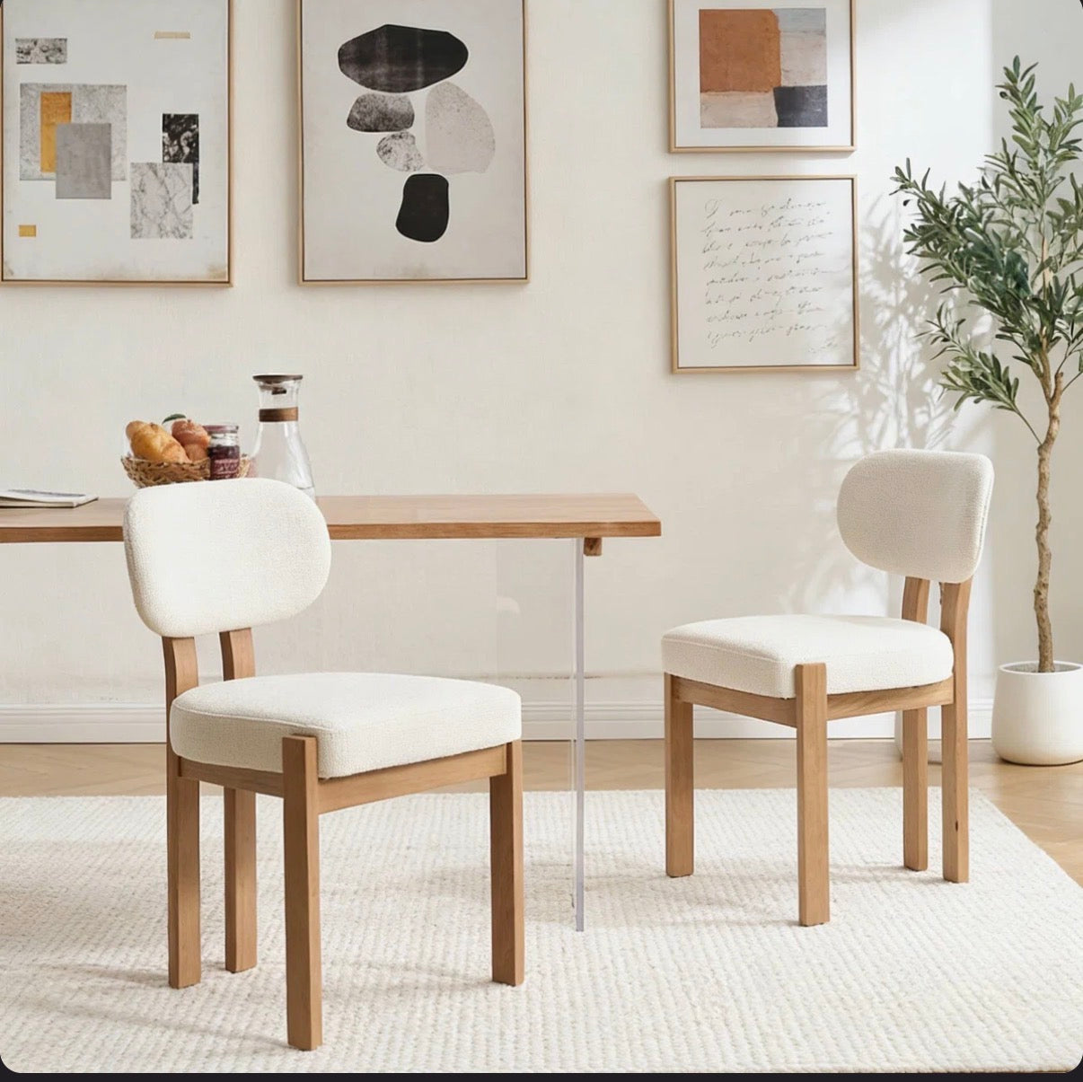 Dining Chair Set of 2 - Wooden Modern Fabric Upholstered (we have 3 sets)