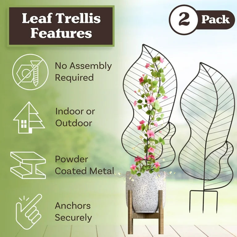 Trellis Set of 2 - Pure Garden 44” Metal Trellis 2-Pack – Indoor/Outdoor Plant Support for Vines, Flowers & Climbing, Black