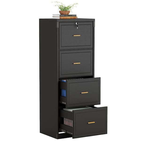 File Cabinet - Atencio 4-Drawer Black Wood 23 in. W Vertical Simple Modern Industrial File Cabinet