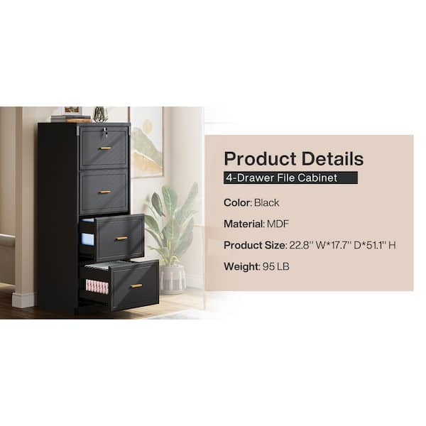 File Cabinet - Atencio 4-Drawer Black Wood 23 in. W Vertical Simple Modern Industrial File Cabinet