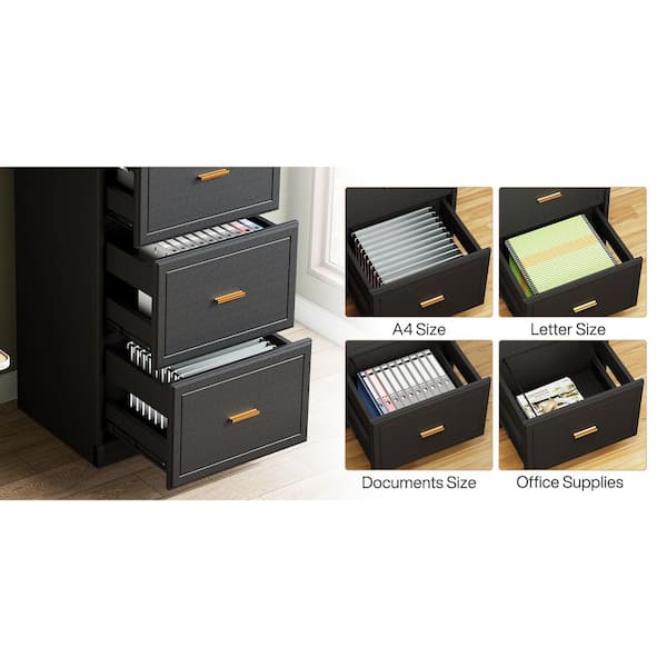 File Cabinet - Atencio 4-Drawer Black Wood 23 in. W Vertical Simple Modern Industrial File Cabinet