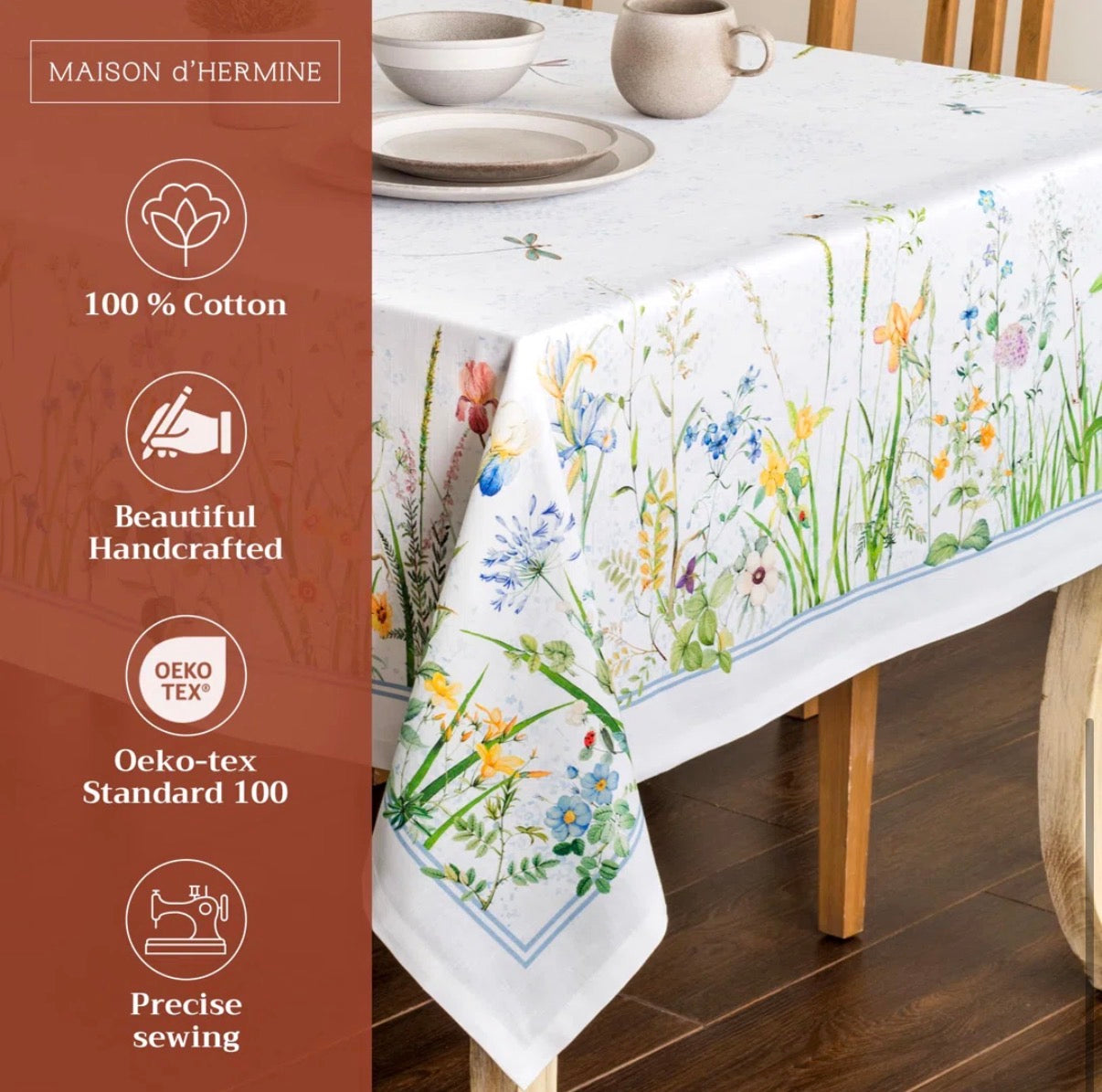 Tablecloth - 70 in x 120 in Maison d’Hermine Cotton Tablecloth