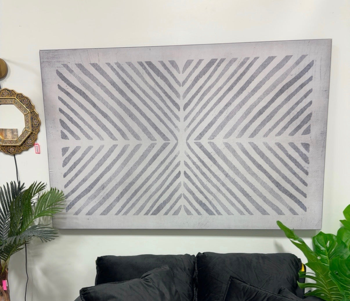 Framed Art - 72"x46" Large SEG Fabric Wall Art Geometric Gray