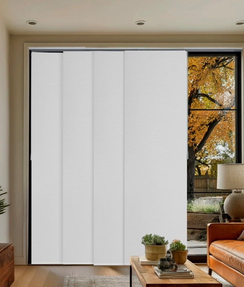 Blinds - Adjustable Sliding Panel Blinds, Movie Night White, 46”–86” wide x up to 96” high