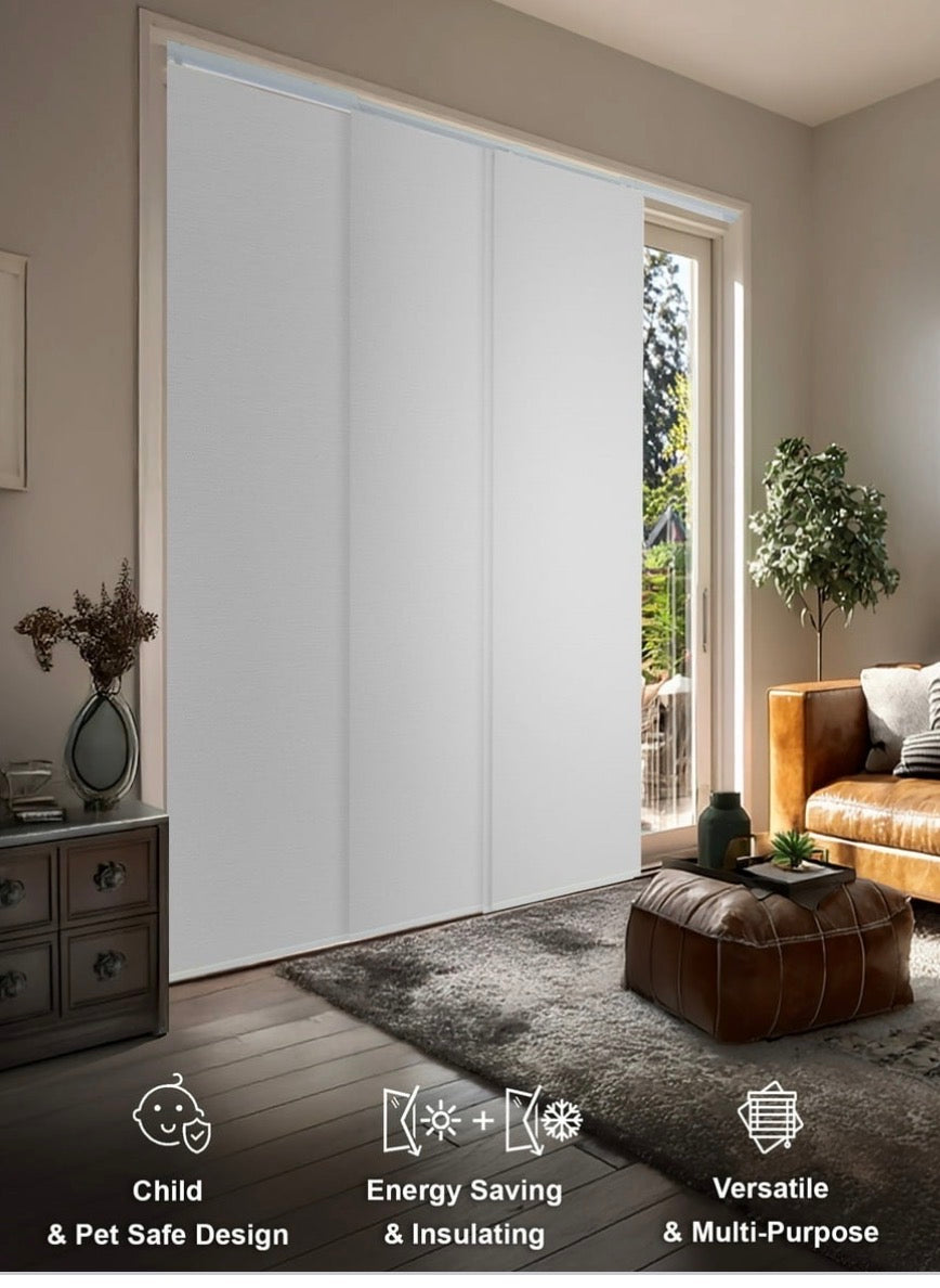 Blinds - Adjustable Sliding Panel Blinds, Movie Night White, 46”–86” wide x up to 96” high