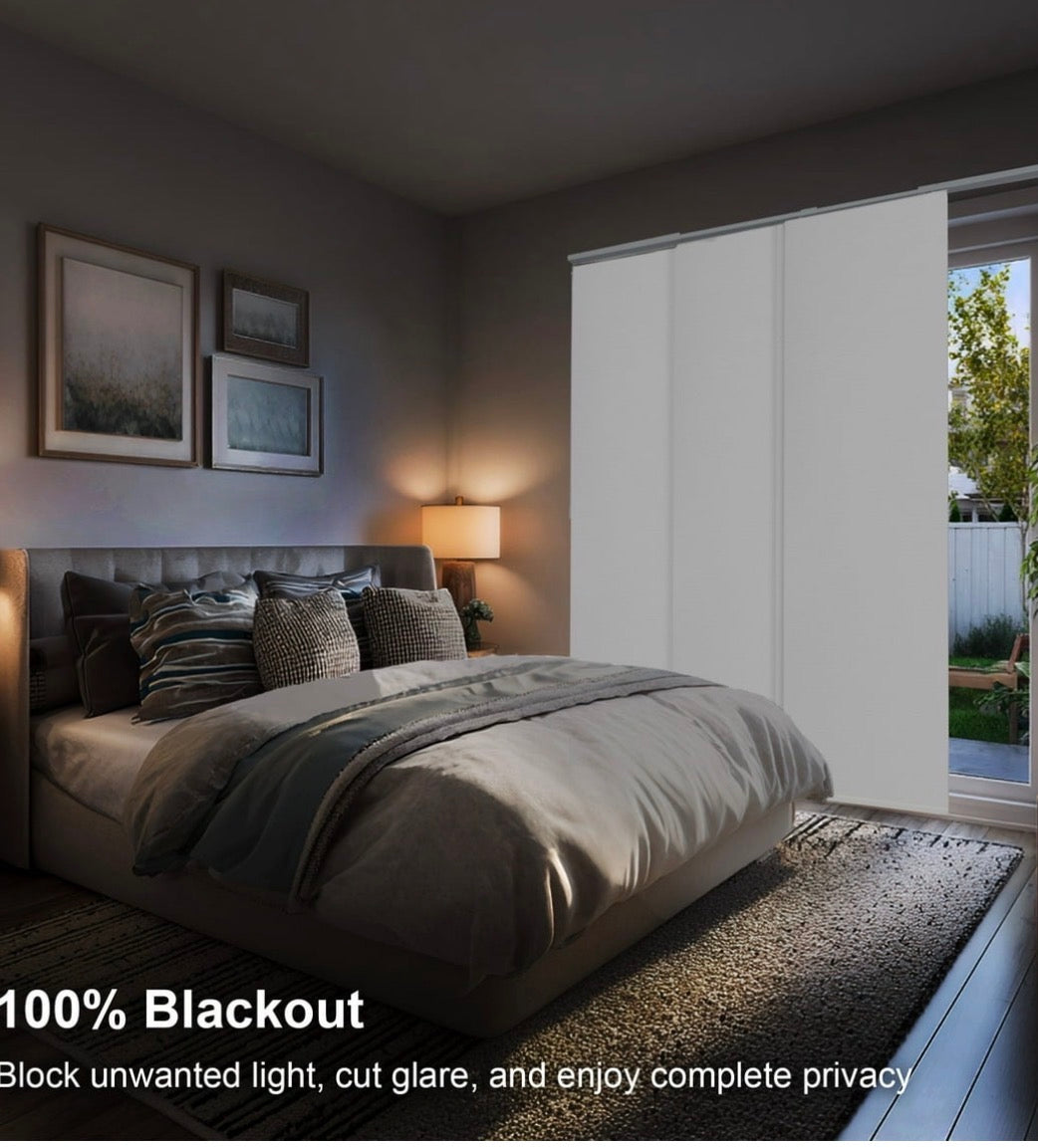 Blinds - Adjustable Sliding Panel Blinds, Movie Night White, 46”–86” wide x up to 96” high
