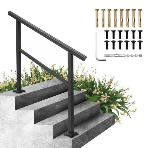 Handrail - VEVOR Handrail Outdoor Stairs 47.6 X 35.2 Inch Outdoor Handrail Outdoor Stair Railing Adjustable from 0 to 30 Degrees Handrail for Stairs Outdoor Aluminum Black Stair Railing Fit 3-4 Steps
